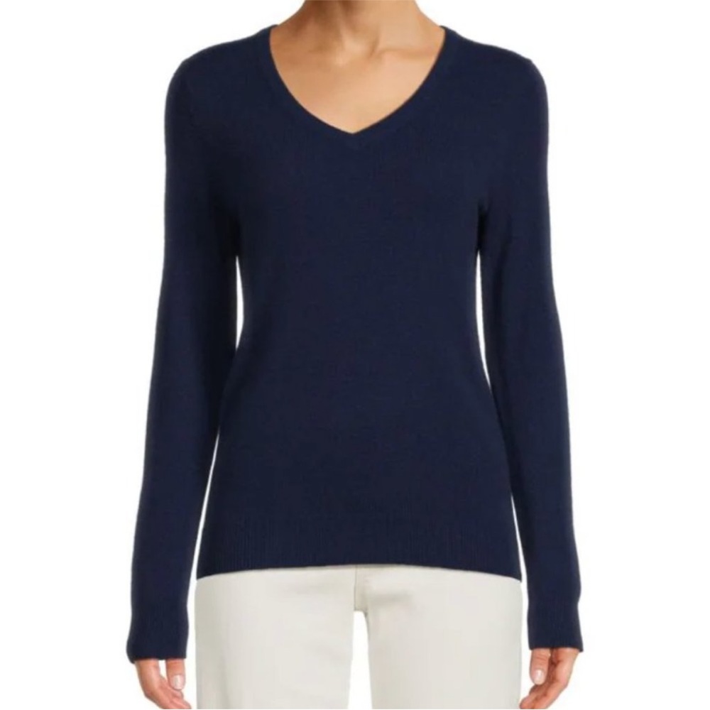 SAKS FIFTH AVENUE Navy Blue V-Neck Cashmere Sweater Medium